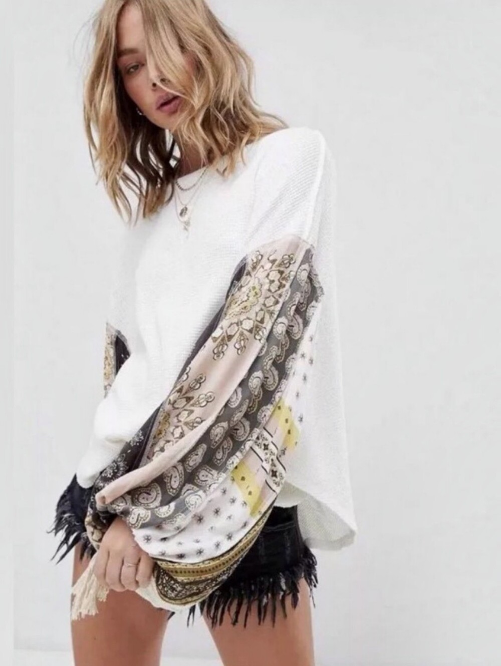 We The Free Blossom Thermal Top, L, Boho Patchwork Festival Eclectic Statement